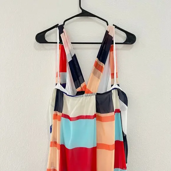 NWT Lane Bryant Cascade Striped Maxi Dress Chiffon Multicolor Cross Back Size 24 - Picture 8 of 14